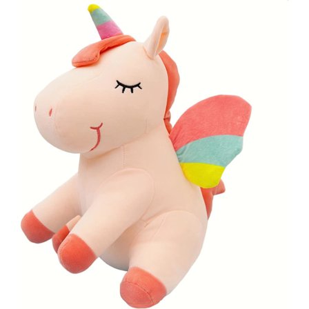 Söt mjuk plysch enhörning med regnbågsvingar - Kawaii-leksak för barn (25 cm/9,8 tum, rosa)