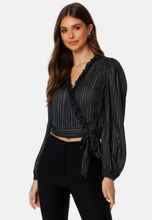 Bubbleroom - Taylin Frill Wrap Blouse - Black - Kläder Omlottklänning