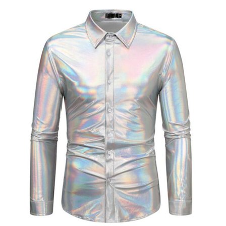 Herrar Långärmad Slim Fit Glansig Skjorta