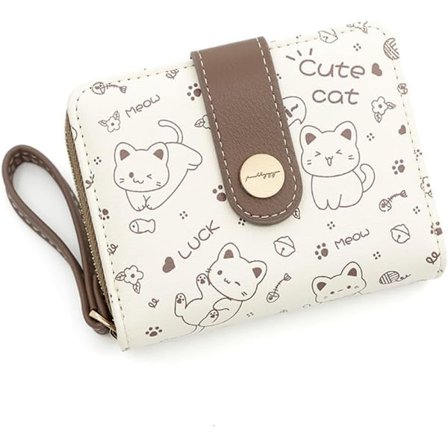 Katte Tegnebog til Kvinder Piger Sød Tegneserie Kat Lynlås Rundt Møntpung Kort Holder med Spænde ID Kort Slots, Brun