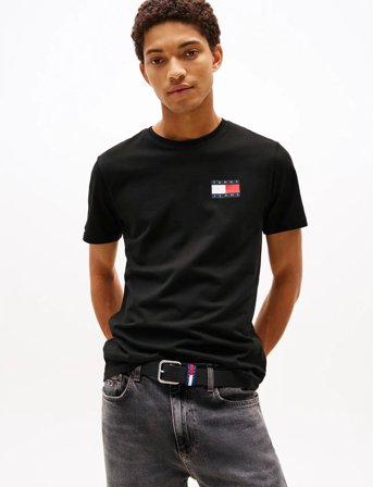Tommy Jeans Tjm Slim Essential Flag Tee Ext - Black - M