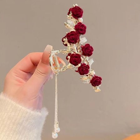 Premium hårklämma Rose Fringe Grab A A