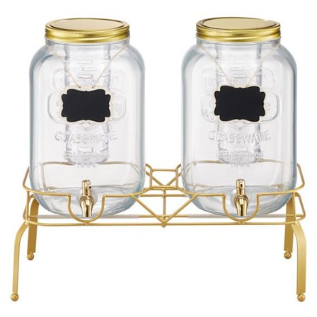 Dryckesdispenser - DUOKU - 8 L - 2 stycken - Glas karaff - Metallstöd