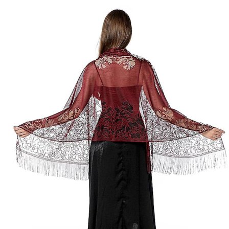 Kvinnors blommiga spetsnät Pashmina fest bröllop sjal halsduk med fransar lila