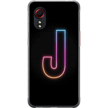 Yhteensopiva Puhelinkuori Samsung Samsung Galaxy Xcover 5 Minimaalinen neonkirjain J värien vaihtuessa valossa mustaa taustaa vasten