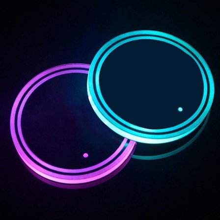 LED kopholder, 2 stk. bil coasters med 7 farver lysende lysplade, USB opladningsmåtte