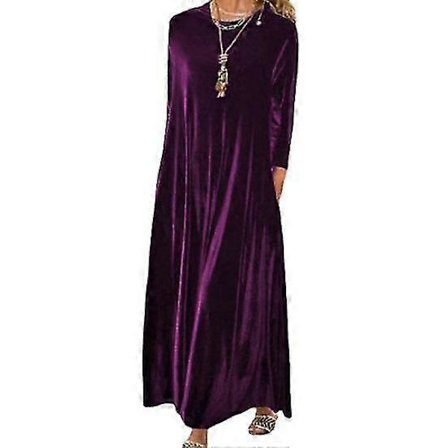 Efterår Forår Dame Kjole Rund Hals Løs Ensfarvet Langærmet Pullover Blød Varm Afslappet Ankel Lang Maxi Kjole