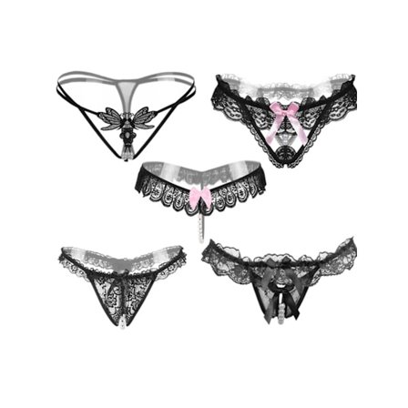 [5-pak] Sexede blonde-trusser og G-strenge til kvinder - Gennemsigtige & lette sorte blondekant trusser til intime øjeblikke og behagelig brug