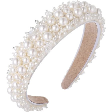 1 stk. simulerte perle pannebånd, bredt hårbånd, brudeperler