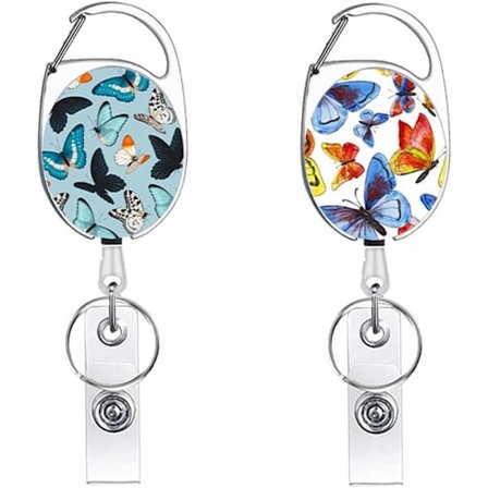 Retrakterbar ID-korthållare, 2 st Retrakterbar nyckelring ID-kort Rulle Karabinhake ID-nyckelband Retrakterbar Lanyard med klämma för nyckelring ID-