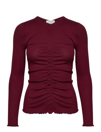 Silk T-Shirt T-shirts & Tops Long-sleeved Rød Rosemunde*Betinget Tilbud
