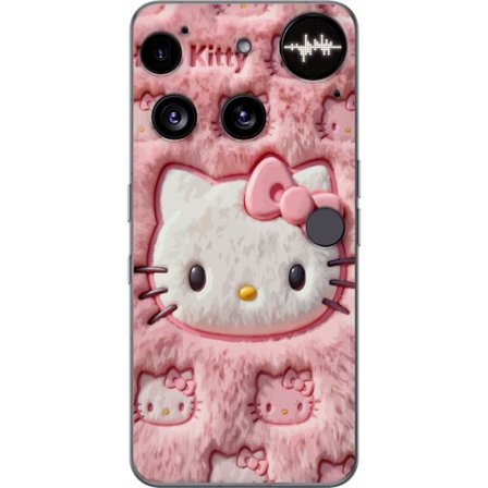 Kompatibel Mobilcover til Nothing Phone (3) Hello Kitty lyserød fluffy baggrund med ikonisk ansigt og kawaii-æstetik