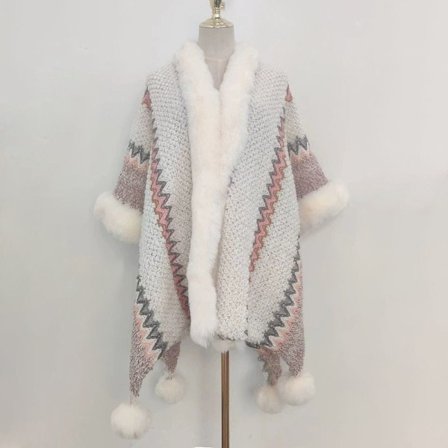 Mongolsk Poncho Cardigan Dusk Sjal HVIT