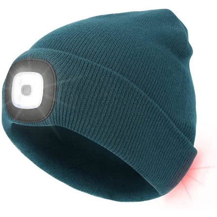 Hue Beanie Hat med Lys og Rødt Advarselslys. Genopladelig LED-belyst Hue