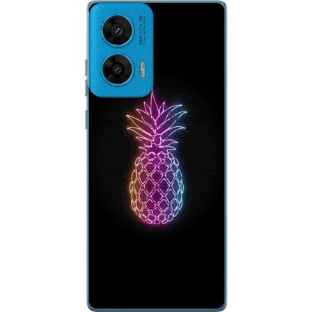 Kompatibelt Mobilskal till Motorola Motorola G96 Neonillustration av ananas i färgglatt ljus mot svart bakgrund