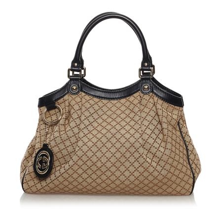 Gucci Vintage Pre -owned Diamante Sukey Canvas Tote Tas , Bruin , Dames , Maat: ONE Size Vintage Tassen