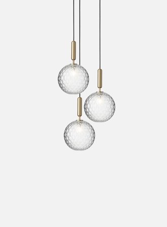 Miira 3 large pendel - nordic gold/optisk glass