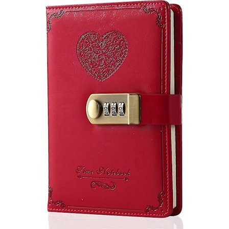 Dagbog med lås til piger - Læderkodeordslås Journal Søde hemmelige dagbog Notesbog med kombinationslås til kvinder Voksne B6 Størrelse 5,3x7,8 tommer 