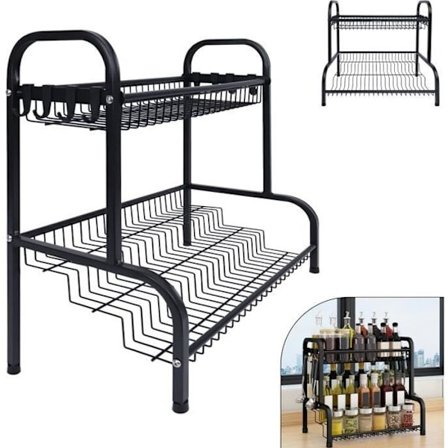 Kryddhylla UISEBRT - Metall - Svart - 2 Våningar - Kryddorganiserare med 8 krokar