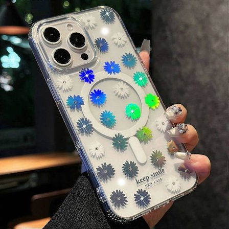 Skal för iPhone 15 Pro Max Kompatibelt med MagSafe Laserblomma PC+TPU Transparent Mobilskal