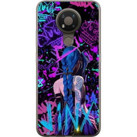 Yhteensopiva Puhelinkuori Nokia Nokia 3.4 Värikäs graffitipiirustus, jossa on sinipäinen hahmo urbaanissa katutaidetyylissä