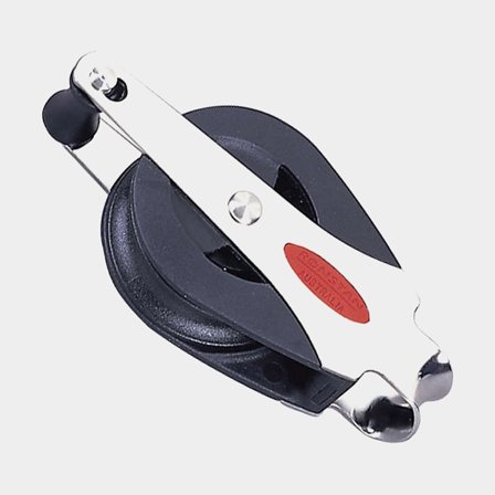 Ronstan enkelt kullagerblock med bygel och hundsvott serie 30 i rostfritt stål och svart komposit för segling