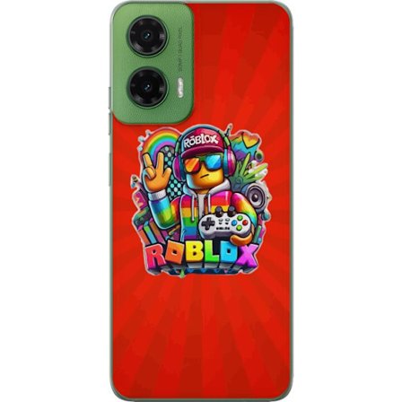 Motorola Moto G35 Gennemsigtig cover Roblox Gamer Rainbow med farverig figur og spil controller livlig og sjov design for gaming entusiaster