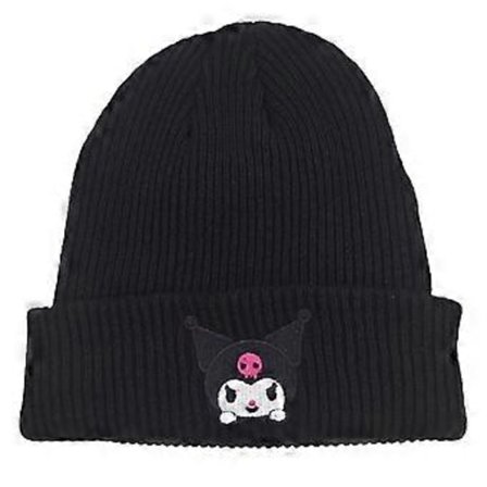 Kawaii Anime Tegneserie Melody Kuromi Cinnamoroll Beanie Hat Mænd Kvinder Broderet Vintervarmer Skull Ski Strikket Slouchy Cap (Kuromi Sort)
