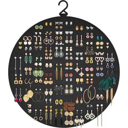 Filt hængende taske - hængende opbevaringsboks - Rund øreringe display stand - Velegnet til kvinder/piger - Sort - Rund