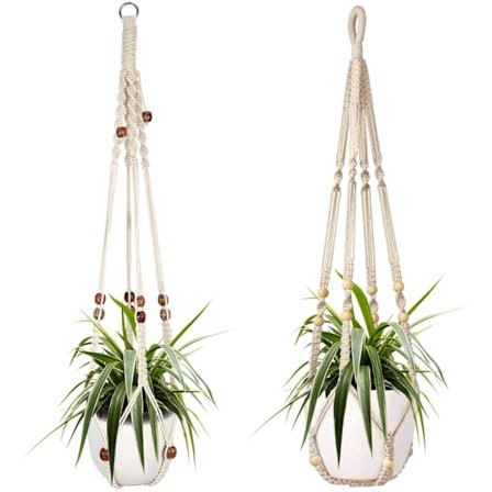 Stilfulde Macrame Plant Hængere til Boligindretning, Tasselfrit Design Premium Bomuldssnore til Indendørs Udendørs Brug, Pladsbesparende Klar-til-