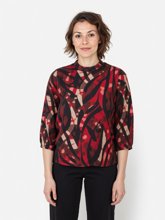 BRANDTEX - 3/4 Ærmet Bluse - Rød Mix