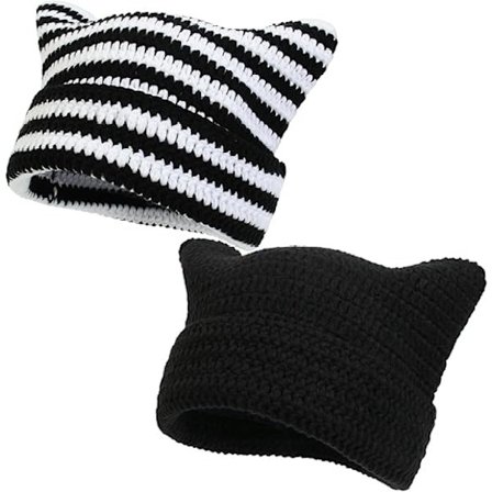 2 stk. Dame Beanie Varme Vinterluer, Myk Strikket Lazy Beanie for Kvinner, Dame Katte Beanie, Dame Revehatt, Slouchy Beanies for barn