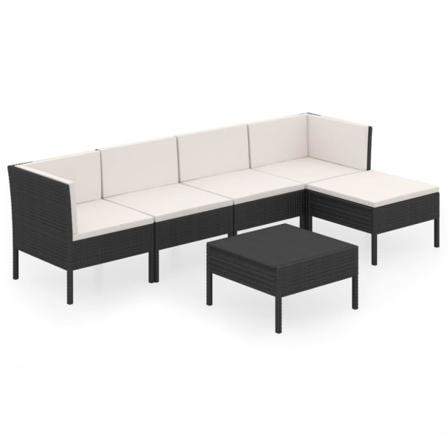 Vidaxl Loungegrupp För Trädgården Med Dynor 6 Delar Konstrotting Svart