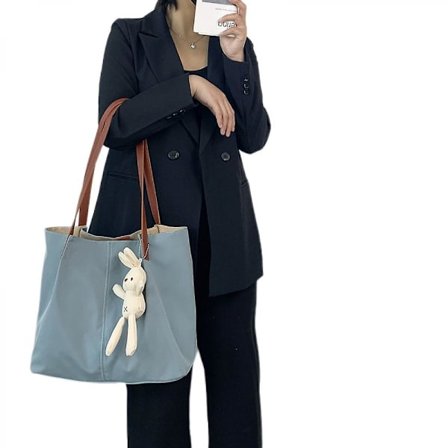 Damväska med stor kapacitet, litteratur och konst, fräsch enkel enfärgad totebag, enkel enfärgad axelväska blå