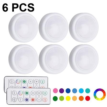 3 stk nattlys med 16 fargevalg, LED-pucklys, batteridrevet, dimmbare, under skaplys, trådløse, med 2 fjernkontroller og 6 stk 6 pcs