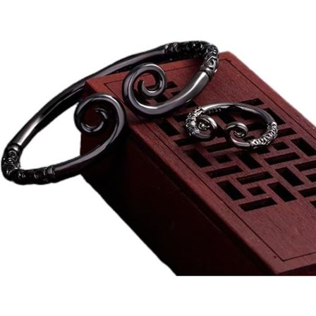 Ring och armband set, vintage rostfritt stål Wukong guld ring amulett, justerbar ring och armband