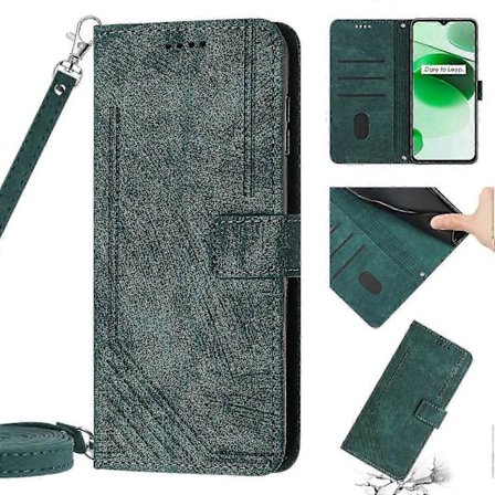 2025 Kompatibel med Realme 8 / 8 Pro Skin Feel Stripe Mønster Lær Telefonveske med Lanyard