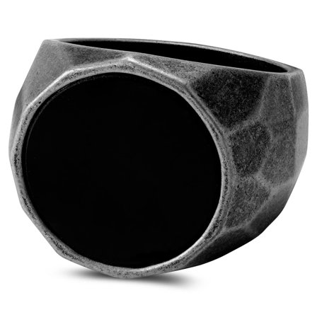 Jax Grey Stainless Steel & Black Stone Signet Ring for Men - Rings with stones