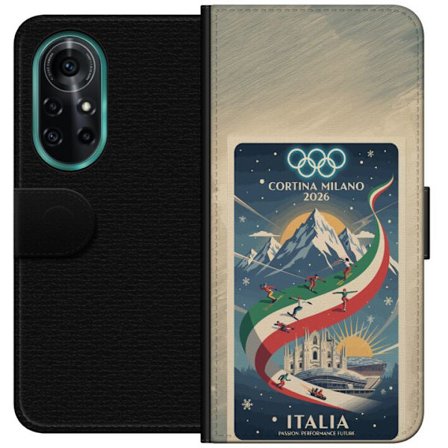 Kompatibelt Lommeboketui til Huawei nova 8 Pro Skiskytterillustrasjon med skiløper som sikter med gevær på en snødekt løype, teksten Milano Cortina 20