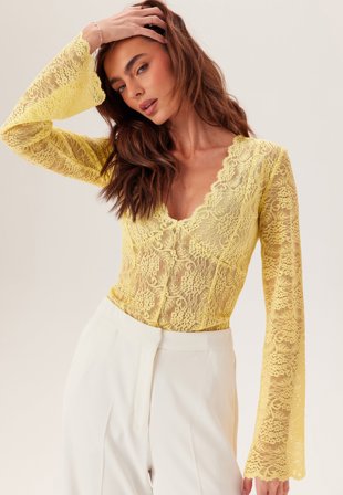 BUBBLEROOM - Long Sleeve Lace Top - Light yellow
