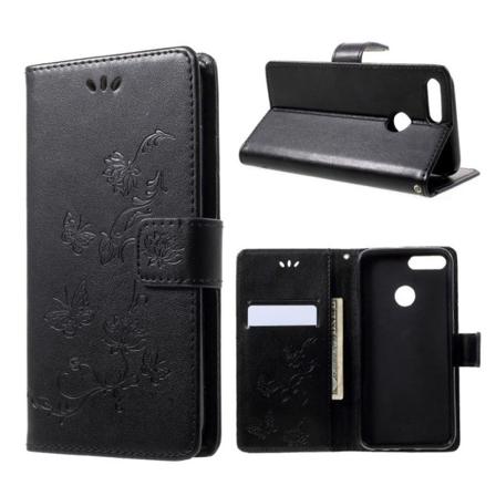 Huawei P Smart Printti Kuviollinen PU Nahkainen Lompakko Suoja Kotelo - Musta Black