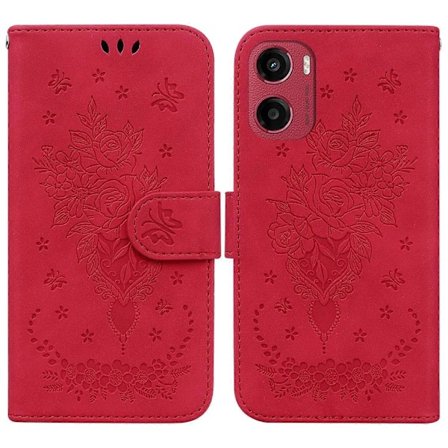 Til Motorola Moto G05 4G/E15 4G Etui PU Læder Wallet Telefon Cover Sommerfugl Blomster Prægning