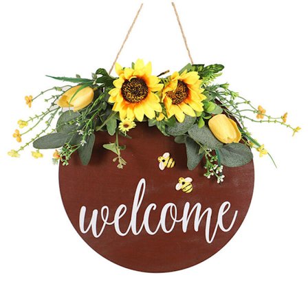 Tervetuloa-kyltti etuoven koristeluun, ripustettava kyltti maalaismainen puinen ripustettava kyltti, ulko-oven tervetuloa-seppele kuistille/