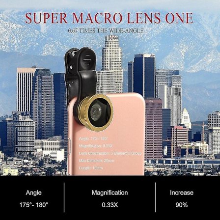 3 i 1 Clip Mobil Fiskekamera Linse Vidvinkel Rund