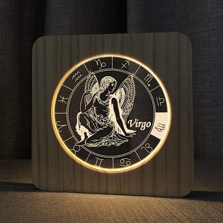 Trelampe med stjernetegn, 3D-illusjon nattlys for soverom, bursdagsfestdekorasjon (Jomfruen)