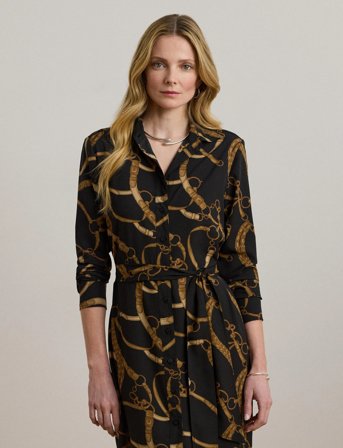 Lauren Ralph Lauren Belting-Print Crepe Shirtdress - Black - 34