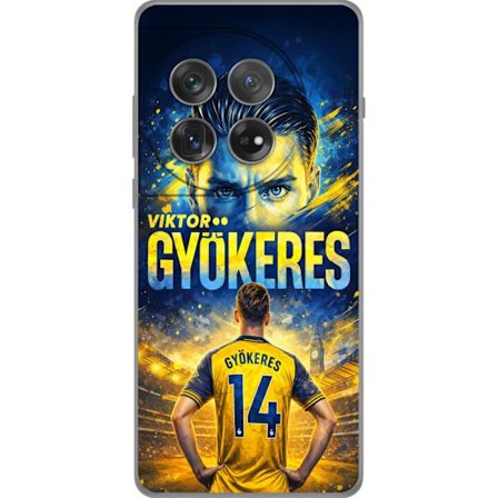 Kompatibelt Mobildeksel til OnePlus OnePlus 12 Viktor Gyökeres fotballplakat i gult og blått med dramatisk stadionbakgrunn, sportillustrasjon for fa