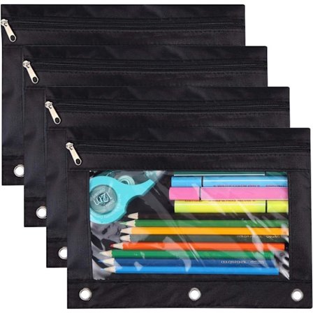 Pennfodral 3 Ring, Dragkedja Pennfodral Väska Bindare Kosmetikväska Svart 4-pack