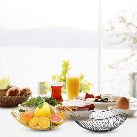 Guld Perforeret Metal Frugtkurv 25x10cm Stor Kapacitet til Frugt Snacks Grøntsager Kompatibel med Alle Mærker