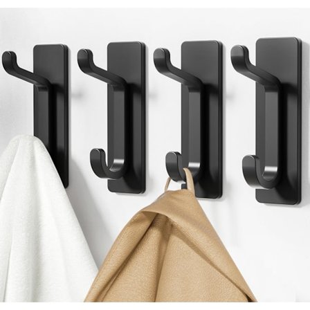 Selvklebende kroker, ekstra klebrige og sterke, henger opptil 6 kg, kraftig lim, spikerfri krok for bakside av dør, svart, 4-pakning